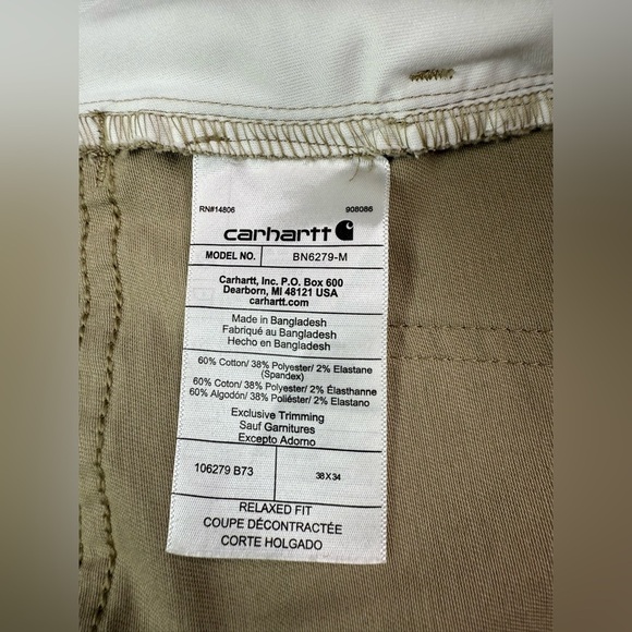 Carhartt Men's Force Relaxed Fit Elastic Back Khaki Tan Pants Size 38 X 34 - Picture 4 of 8